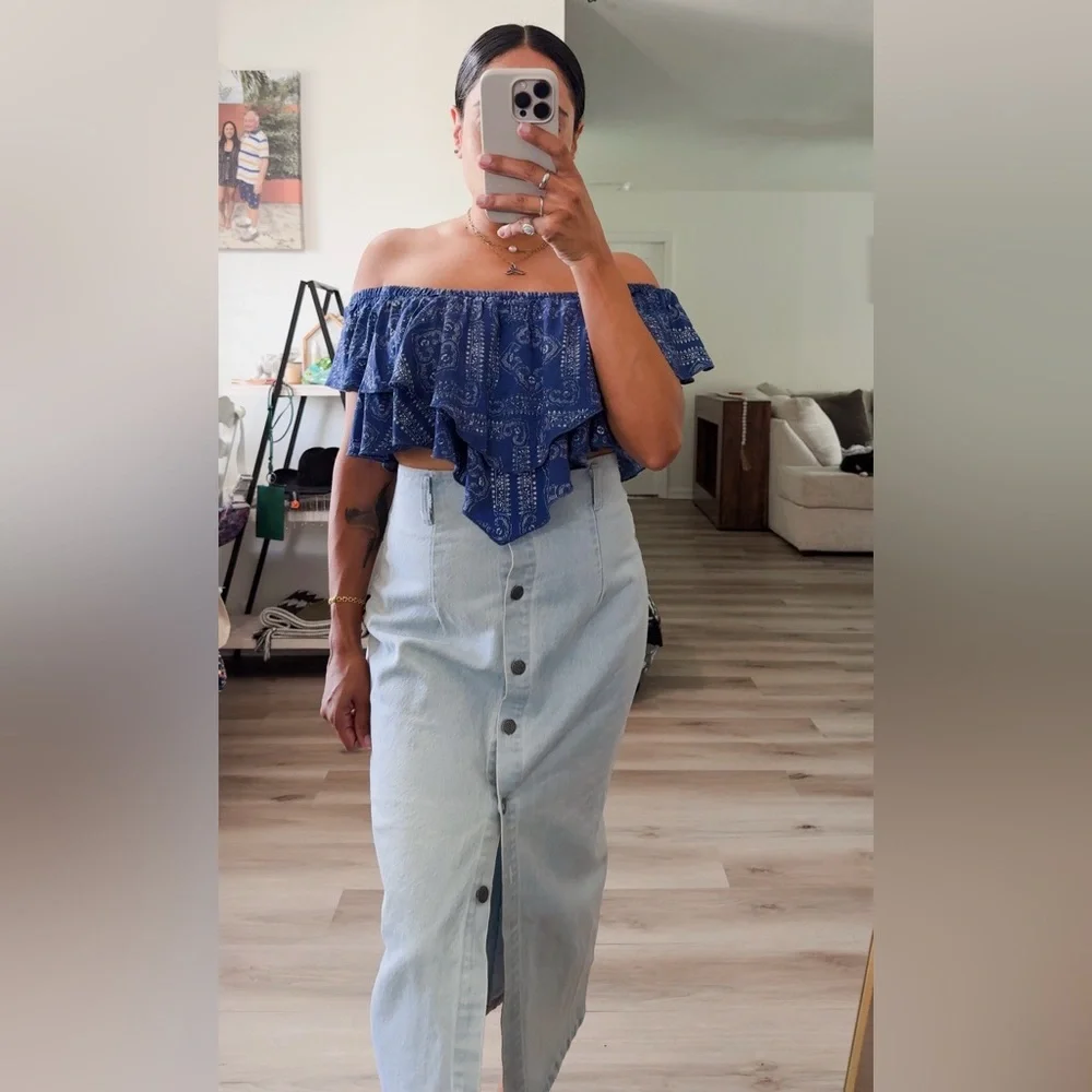 VINTAGE BUTTON DOWN DENIM MIXI SKIRT - Picture 2 of 8